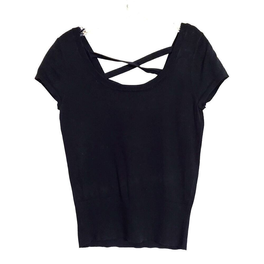 White House Black Market Women's Black Cropped Lightweight Knit Sweater